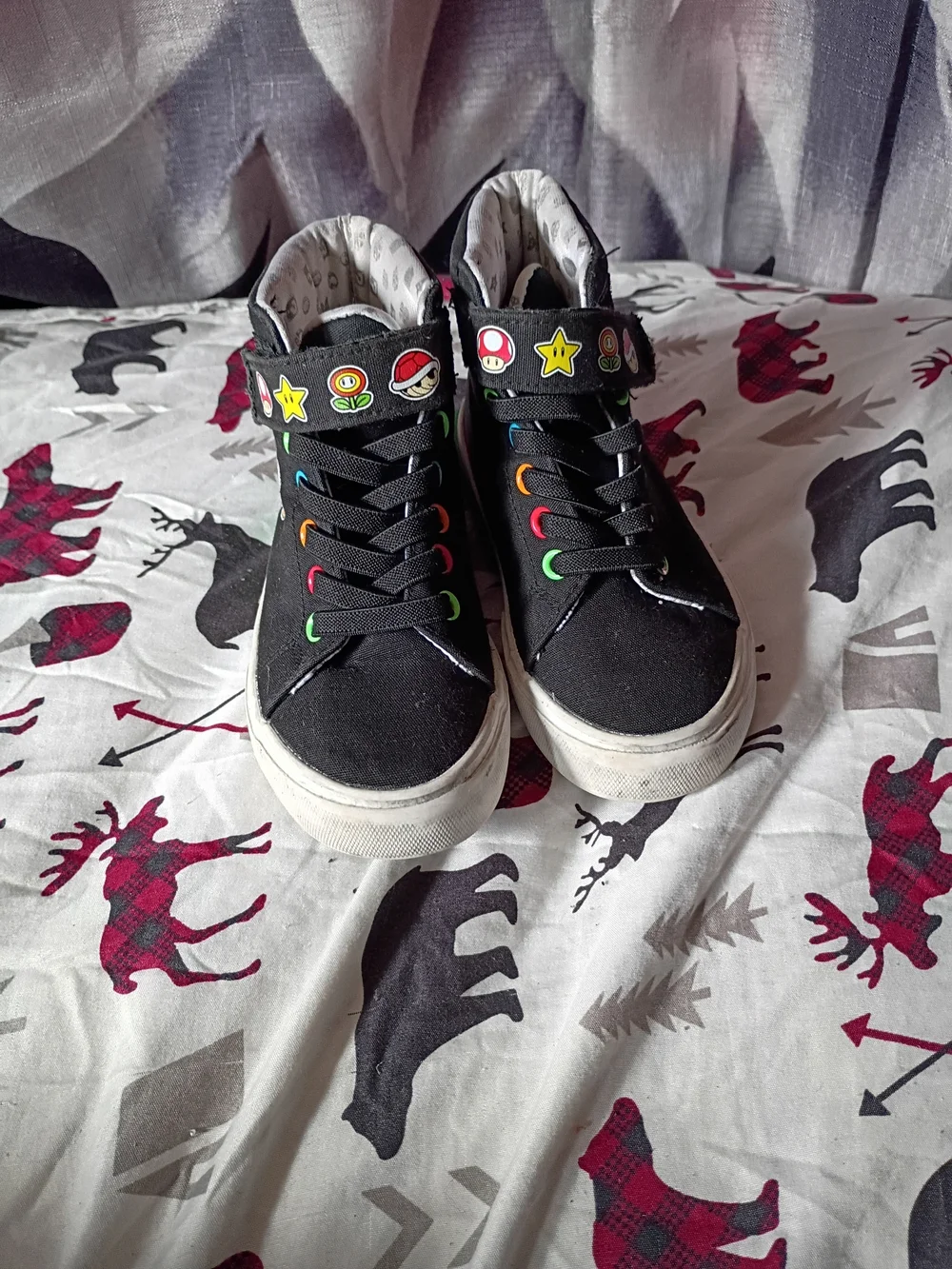 Black Kids High-Top Sneakers with Colorful Character Graphics